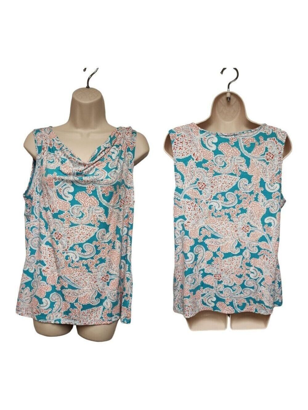 Talbots Womens Blue Red Floral Paisley Tank Top Cowl Neck Size M